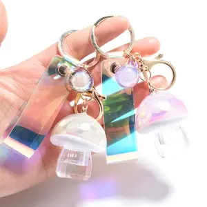 Creative Acrylic Colorful Mushroom Leather Cord Keychain keyring Pendant with LED Light