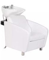 Fauteuil de lavage de cheveux classique en PU marron avec lavabo en céramique intégré pour salon de coiffure et institut de beauté