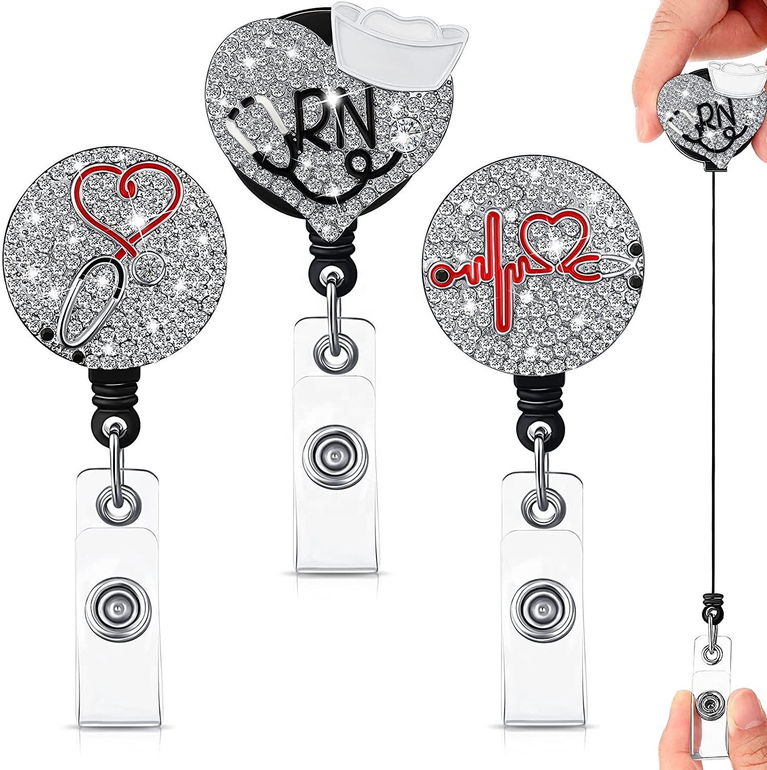 Выдвижные держатели для значков со стразами