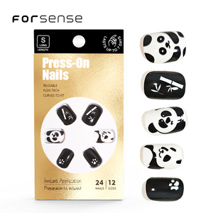 <span class=keywords><strong>Uñas</strong></span> <span class=keywords><strong>postizas</strong></span> con logotipo personalizado, fáciles de presionar en blanco y negro, bonitas <span class=keywords><strong>uñas</strong></span> <span class=keywords><strong>postizas</strong></span> de panda con dibujos animados para niñas, <span class=keywords><strong>uñas</strong></span> de diseño chino cuadradas cortas - Product Image 1