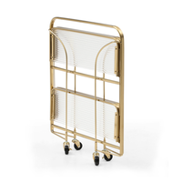 Chariot de service pliable doré de style médiéval à trois niveaux en verre, chariot de salle à manger, table de rangement de cuisine transparente, modèle très tendance