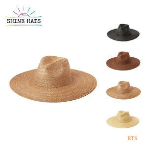 Shinehats豪华OEM宽边小麦草帽定制沙滩遮阳帽时尚起首部分巴拿马女士夏季草帽