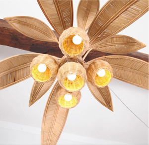 Abat-jour en rotin naturel fait à la main, luminaire suspendu en bambou pour salle à manger, décoration de café, style bohème - Product Image 4