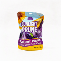 Sachet Doypack OPP VMCPP avec fermeture éclair, trou de suspension papillon, imprimé prune violette, pour l'emballage de fruits secs, pruneaux et snacks en détail