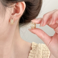 FY-EK494 Best-seller Boucles d'oreilles en argent avec feuille d'or rare et zircon Style élégant haut de gamme