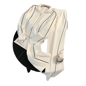 Phụ Nữ Của Mùa Thu Đứng lên Cổ Áo Dây Kéo Áo + Quần Chân Rộng Hai Mảnh Thiết Lập Thời Trang Giản Dị Tuổi Giảm Phong Cách Phương Tây Thể Thao Thiết Lập - Product Image 5