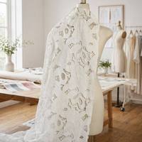 Tela de encaje de guipur blanca con calado, cordón pesado, soluble en agua, floral, doble capa, bordado 3D, tela de malla para confección de vestidos