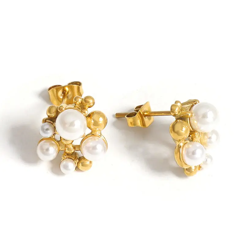 Vintage Golden Imitation Pearl Stud Earrings For Women Bohemian Fashion Pearl Stud Earrings Jewelry Wholesales