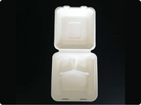 Boîtes à emporter en pulpe de bagasse de canne à sucre pour restauration rapide, emballage jetable pour riz et burgers, boîte dégradable à trois compartiments