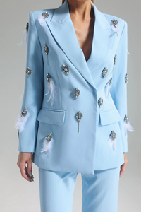 여성 블레이저 긴 소매 연한 파란색 장식 정장 여성 블레이저 - Product Image 5