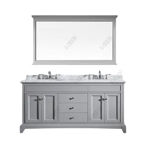 72 Inch Cổ Điển Chậu Rửa Đôi Phòng Tắm Tủ USA Phong Cách Màu Xám Chuyển Tiếp Phòng Tắm Vanity