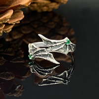 925 argent Sterling gothique démon chauve-souris aile unisexe anneau vert Zircon Halloween Vampire crâne griffe bande Punk mariage Vintage fête