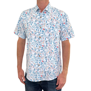 Diseño gratuito Impresión completa Verano 4 vías Tela elástica Manga corta Hombres Botón Abajo Collar Camisa hawaiana Camisas de playa tropical - Product Image 3