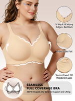 LYNMISS Soutien-gorge push-up sans armatures en jacquard tricoté, col en V festonné, ourlet ondulé, dos croisé réglable, dos lisse