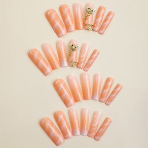 Ms.Miemie - 24 <span class=keywords><strong>Uñas</strong></span> Postizas de Gel ABS <span class=keywords><strong>con</strong></span> Diseño de Oso de Peluche 3D, Degradado a Rayas, Extra Largas, Tipo Ataúd, Reutilizables, al por Mayor - Product Image 2