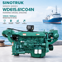 Moteur diesel marin SCDC Sinotruk WD615 WD615.61C04N turbocompressé et refroidi par intercooler, 120 kW, 163 CV, 1500 tr/min, 6 cylindres, pour bateau