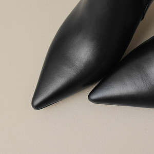 Sexy bout pointu femmes bottes courtes femmes élégantes en cuir véritable chaussures de fête élastique mince talons hauts bottines pour dame - Product Image 6