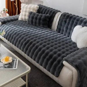 JQYC penutup Sofa mewah kelinci, Modern 4-tempat duduk, sarung Sofa Solid, pelindung Sofa melar dapat dicuci antiselip, poliester panas
