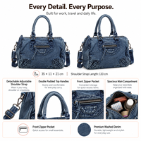 Nouveauté : Sac bandoulière vintage grande capacité pour femme, sac Boston portable en jean avec fermeture éclair et design patchwork