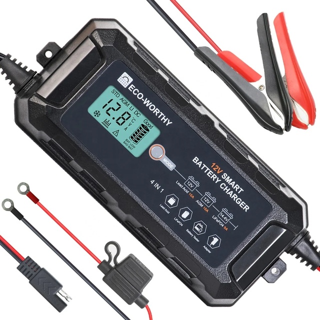 Eco-Worthy 10A 12V Smart Battery Charger with LCD Display for  Lithium (LiFePO4) Batteries LiFePO4 Solar Battery Charger