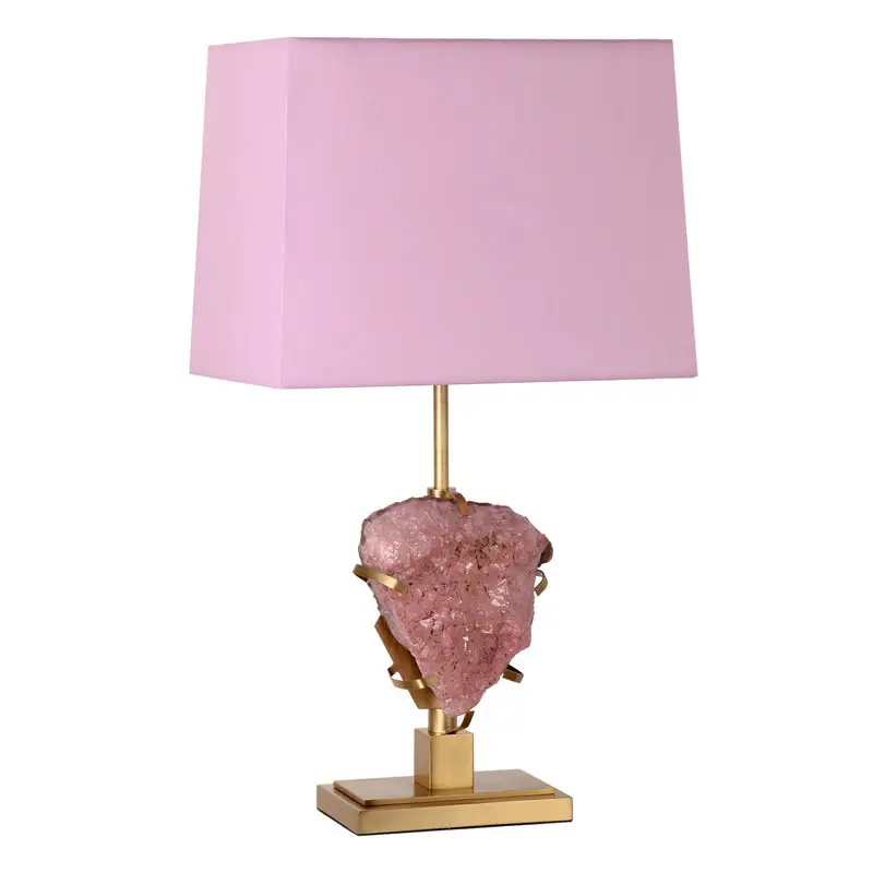 Lámpara de mesa de piedra de cristal de cuarzo rosa Natural de lujo para dormitorio, novedad