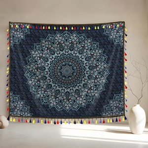 Grande <span class=keywords><strong>tapisserie</strong></span> murale dorée Mandala, décoration de chambre hippie, design indien d'artiste oriental, <span class=keywords><strong>motif</strong></span> imprimé, <span class=keywords><strong>tapisserie</strong></span> suspendue avec pompon - Product Image 5