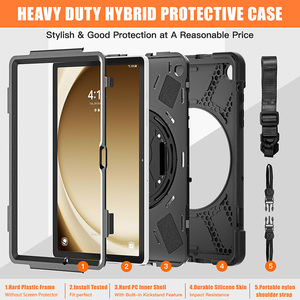 Shockproof Rugged Silicone Tablet Case For Samsung Galaxy Tab A9 Plus 11 Inch SM-X210 X215 Rotating Stand Shoulder Strap Cover