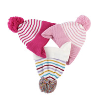 Bonnet d'hiver tricoté pour enfant avec pompon, doublure polaire, à rayures jacquard en acrylique, avec logo personnalisé, vente en gros