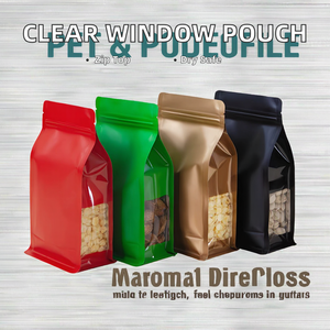 Pochette debout colorée avec fenêtre transparente fond carré fermeture à glissière étanche à l'humidité gravure sur le dessus pour les aliments pour bébés et les aliments pour animaux domestiques - Product Image 2