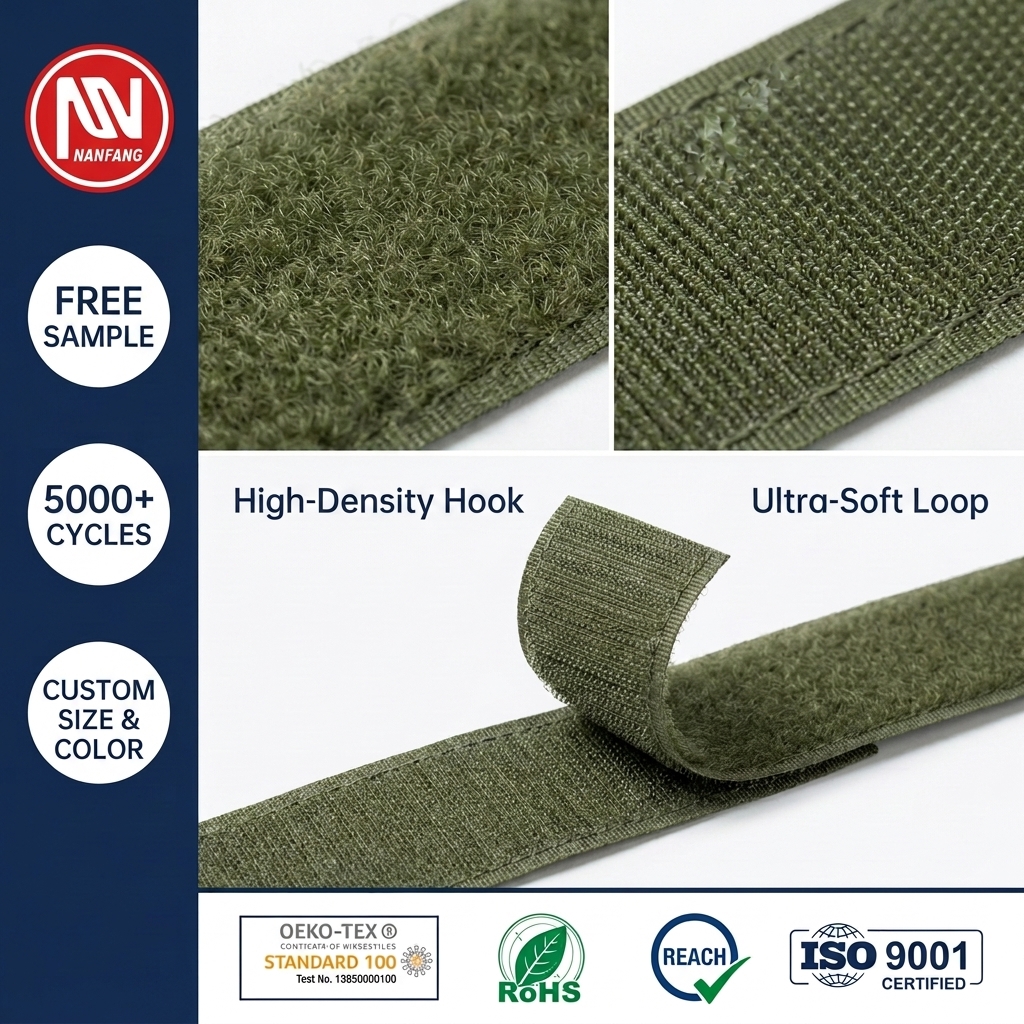 Custom Green Hook And Loop Fastening Tape 100% Nylon 28 Years Manufacturer For Garment Accessories And Home Textile Roll