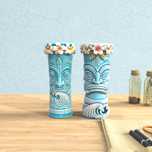 Tazza <span class=keywords><strong>Tiki</strong></span> in Ceramica Blu Oceano Personalizzata all'Ingrosso con Corona di Fiori, Bicchiere Alto da Cocktail da 20oz per Bar e Resort Hawaiani - Product Image 4