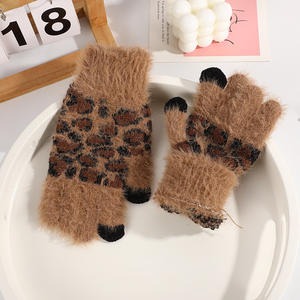 Hiver Blanc Gris Café Animal Sauvage Imprimé Léopard Points Jacquard pour Écran Tactile Faux Vison Fourrure <span class=keywords><strong>Mitaine</strong></span> Chaude Extérieur - Product Image 4