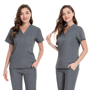 ชุดยูนิฟอร์มพยาบาลสำหรับห้องผ่าตัดในโรงพยาบาล ชุดยูนิฟอร์มพยาบาลแบบ unisex สำหรับผู้หญิงและผู้ชาย แขนสั้น คอวี ชุดสครับเสื้อและกางเกง - Product Image 2