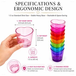 Bicchierini in Plastica a Forma di Cuore da 1,5 oz, Mini Coppe Colorate per Liquori, Ideali per San Valentino, Matrimoni, Addii al Nubilato - Product Image 2