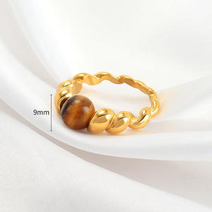 Gioielli Vintage in pietra preziosa resistente all'acqua onice nero alla moda anelli grossi in acciaio inox popolare caffè marrone pietra anello - Product Image 6