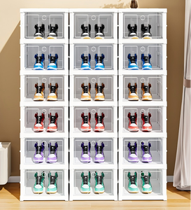 Складной органайзер для обуви из полипропилена, штабелируемый, без сборки, пылезащитный, большой контейнер для обуви с крышками - Product Image 1