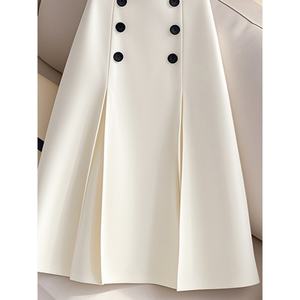 Jupe mi-longue A-ligne blanche française plissée taille haute polyvalente automne hiver navettage femme Design Super belle - Product Image 4