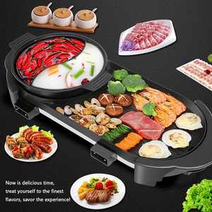 Hot Pot Grill Barbecue Grill Modern PTFE Non Stick Electric Grill Pan 1600 220 Electric <b>BBQ</b> Non-stick Korean <b>Indoor</b> 2 in 1 Black - Product Image 4