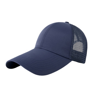 Unisex Solid Color Half Mesh Baseball Cap Dark Blue Breathable <b>Waterproof</b> Sun Protection Outdoor Hat - Product Image 1