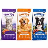 Ensemble de sacs d'emballage pour aliments pour animaux de compagnie Pawjoy, colorés, avec des motifs violets, oranges et bleus, illustrations réalistes de chats et de chiens imprimées
