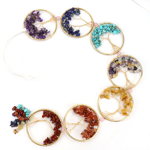 Hand-Woven <b>Natural</b> <b>Crystal</b> Agate Pendant Colorful Raw Stone Gravel with Life Tree Home Decor Mother's Day Gift - Product Image 4