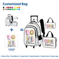 Sac à dos à roulettes personnalisé avec lettres, ensemble de 3 pièces, pour enfants, en microfibre, imperméable, écologique, sac de transport scolaire à roulettes, sac à déjeuner