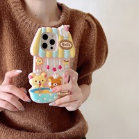 Coque de téléphone en silicone souple antichoc motif Ours Dessert House de dessin animé mignon pour iPhone 17 Pro Max 16 15 14 13, bleue et rose