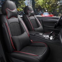 Ensemble de housses de siège de voiture universelles 5 places en cuir et soie glacée, protection intégrale pour l'intérieur de la voiture avec dos antidérapant