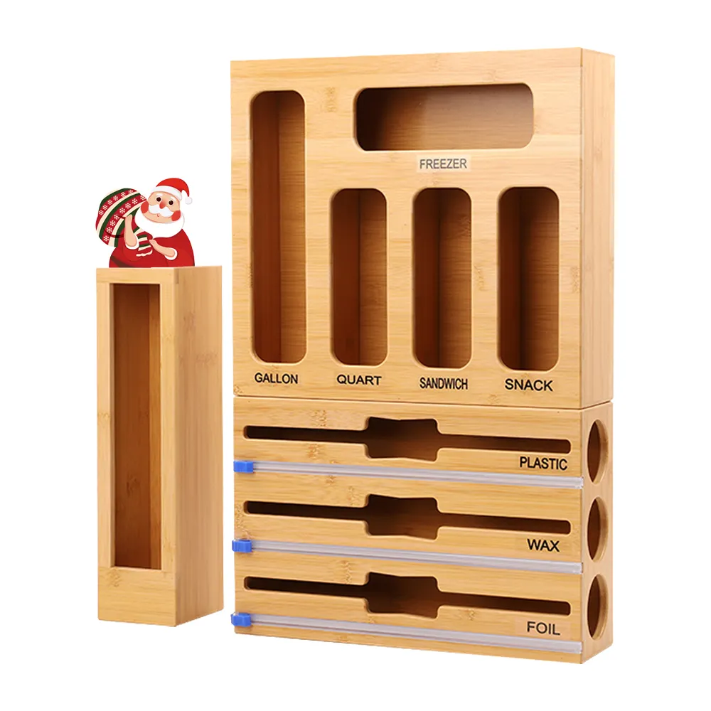 Multifunction Bamboo Drawer Zip Lock Organizer Storage Sandwich Bag Gallon Quart Ziplock Bag Storage Organizer for Kitchen