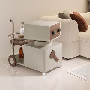 Modern Multifunctional Movable Trolley Coffee <strong>Table</strong> for Small Apartment <strong>Rotating</strong> <strong>Side</strong> <strong>Table</strong> for Living Room Wooden Sofa Cabinet - Product Image 2