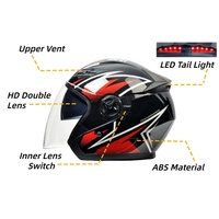 Casque Moto Demi-Face 3/4 en ABS avec Feu Arrière LED et Double Visière HD – Offre Spéciale Fabricants de Casques de Sécurité