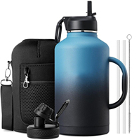 Bouteille d'eau de sport 128 isolée en acier inoxydable à double paroi de 64oz/18/8 oz avec paille Bouteille thermos chaude et froide pour salle de sport avec sac