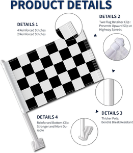 2 шт. гоночных флагов для автомобиля 30x45 см, двусторонние, устойчивые к разрывам, с клипсой, утолщенным древком, черно-белые - Product Image 5