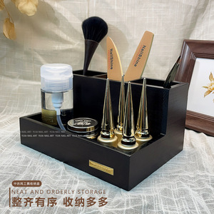 Caja de almacenamiento de herramientas para uñas de estilo vintage, organizador de escritorio rectangular de madera para discos de algodón, pinceles y exhibición de esmalte en gel - Product Image 3